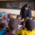 A teacher and her students in class. Ecole Patti, Makalondi, Tilaberri Region, Niger. April 2017 